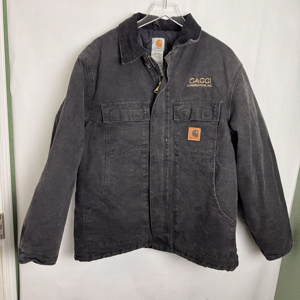 Vintage Carhartt C26 BLK Jacket Black Quilted Large Duck Canvas *logo*